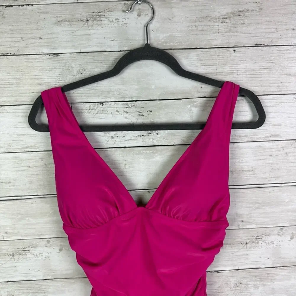 J Crew Ruched Plunge One Piece Swim Suit Pink Size 4